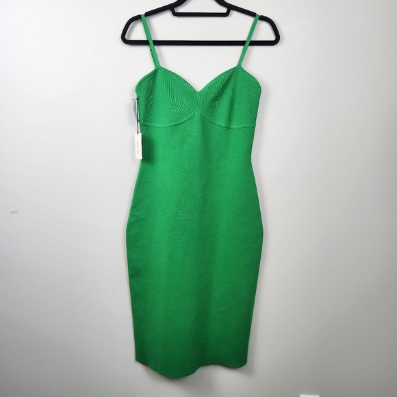 Aritzia Babaton Emerald Green Lariat Body Con Dress Thin Strap Stretchy Size L - Picture 3 of 15